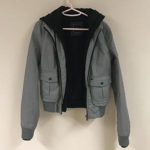 OBEY hooded faux leather grey jacket size XS